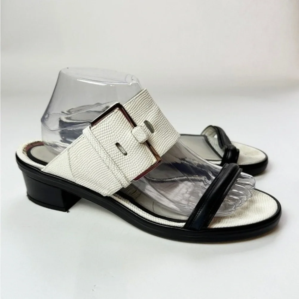 Jason Wu Bicolor White Black Buckled Double Band Heeled Sandals Sz 41 US‎ 10 KC